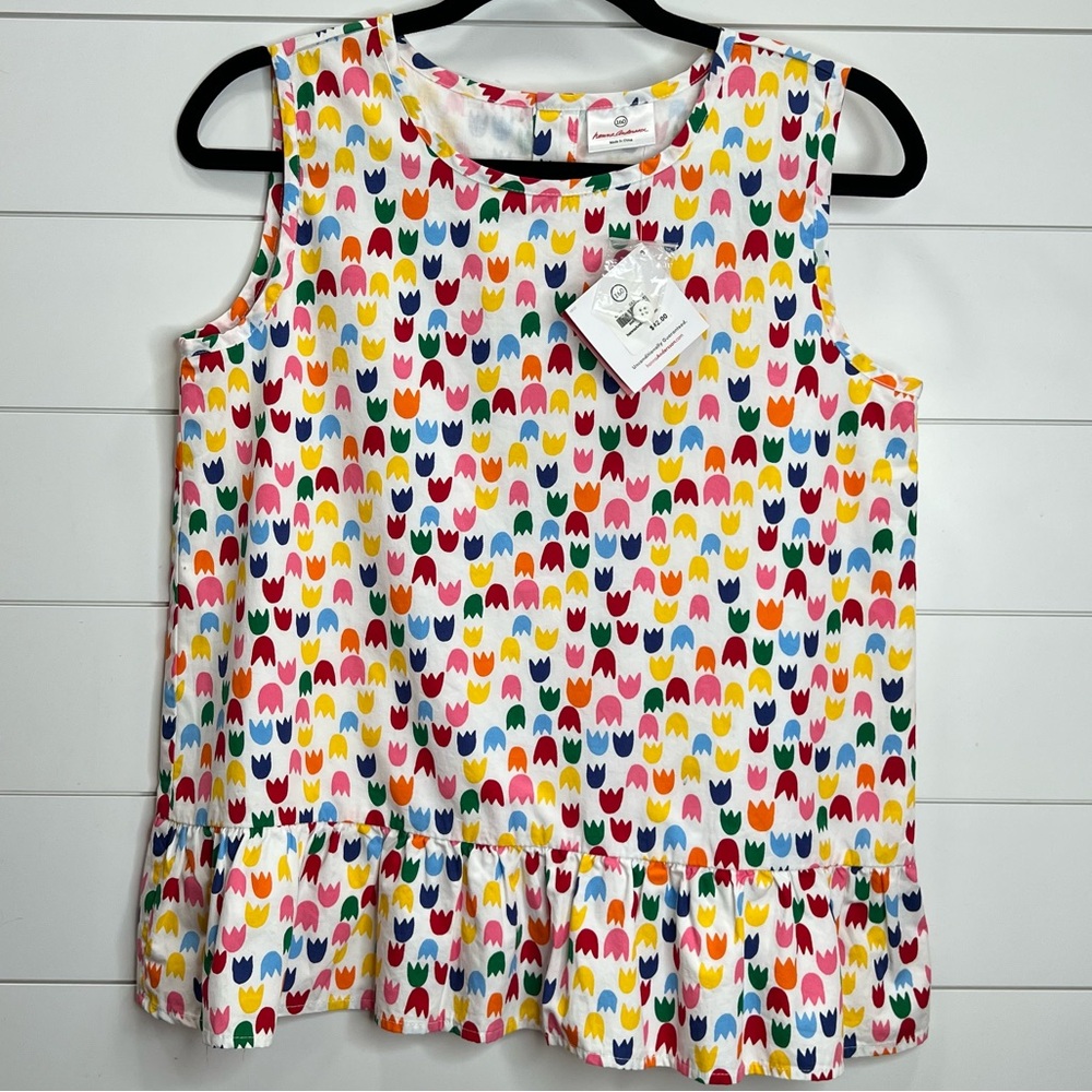 Hanna Andersson Girls Colorful Tulip Popover Sleeveless Top. Size 14-16. NWT.
